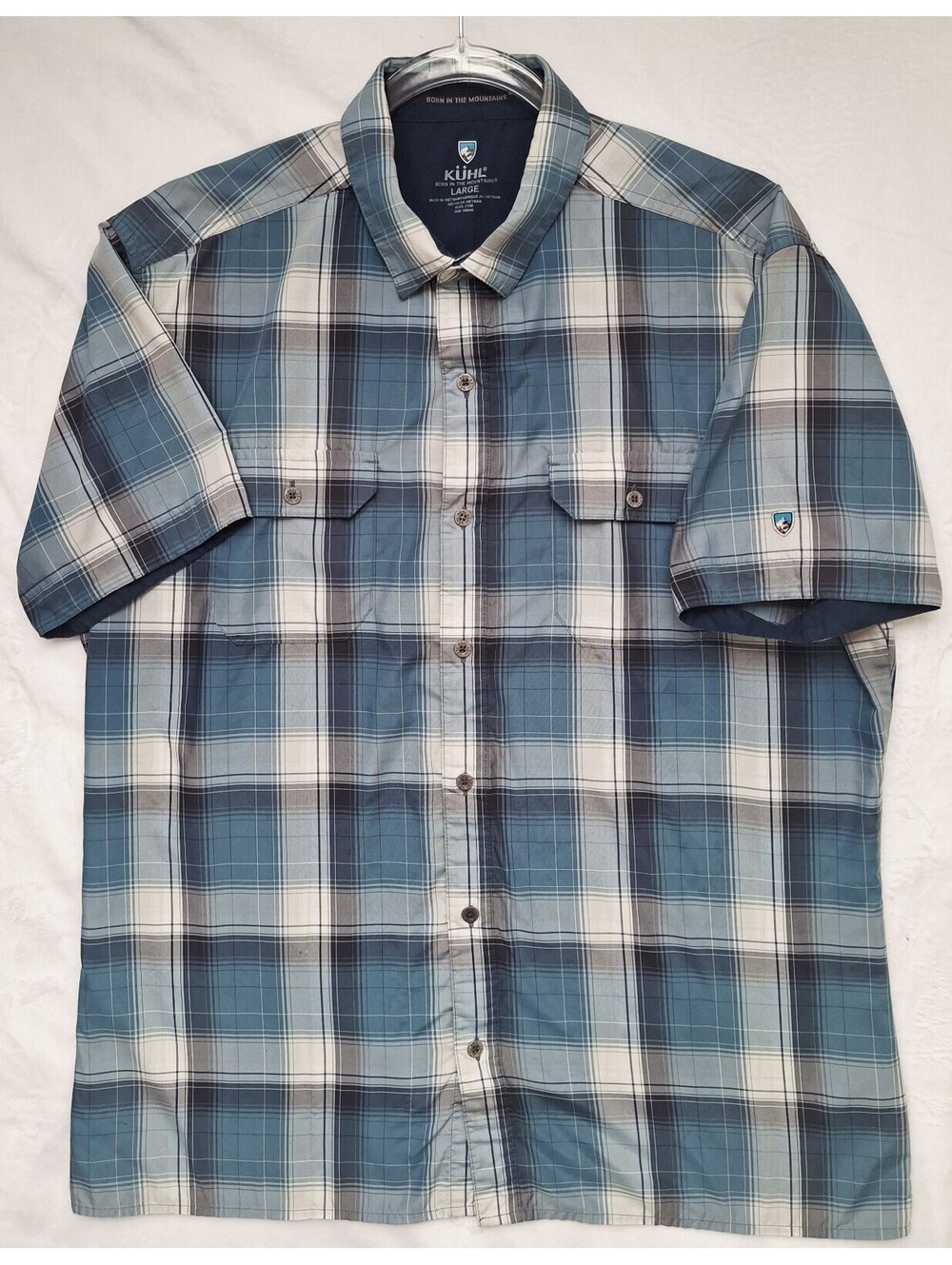 Kuhl Hiking Short Sleeve Button Down Shirt Teal/ Gray Men's L